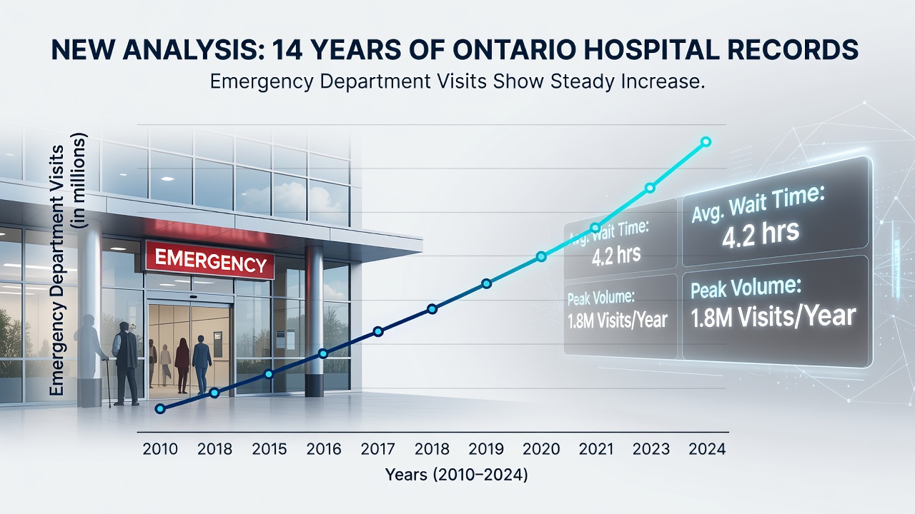 Graph showing rising trends in gambling-related hospital visits over time in Ontario